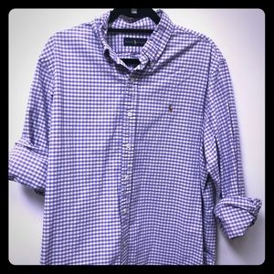 Polo Men’s Button Down Purple & White Plaid XL